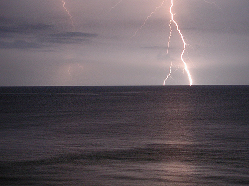 Lightning over the ocean