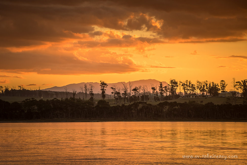 Sunset over Mt Roland from Squeaking Point anchorage