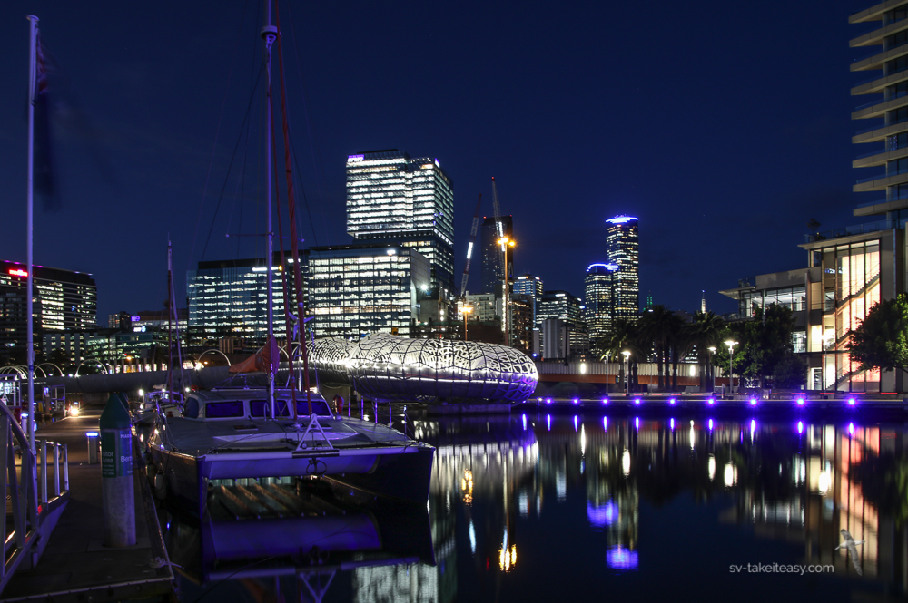 SV-Take It Easy moored next to Web Bridge