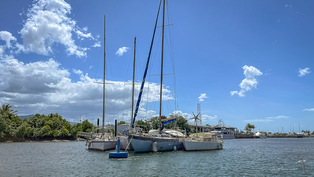Derelict boats rafted together at Smiths Creek